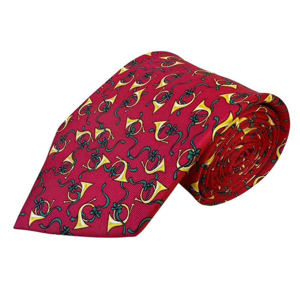 Alynn Mens Red Silk Neck Tie Trumpet Holiday Print